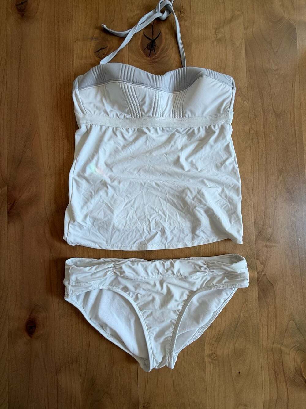 Athleta White Textural Bandeau Tankini Swimsuit Set Size M